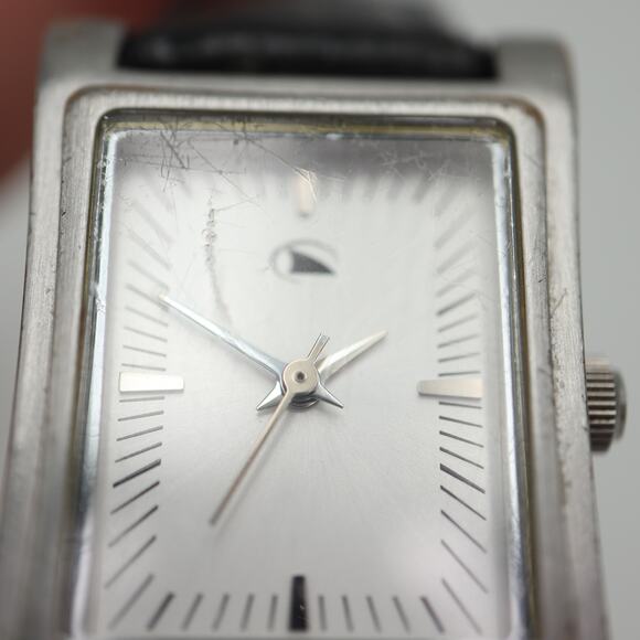 Freestyle Slider Tank Watch Womens 22mm Silver Dial Black Leather w New Battery main image 5
